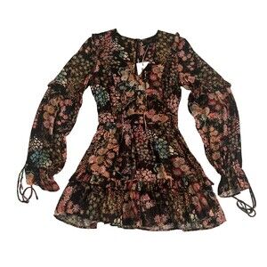 Ted Baker London Hendria Dress 0 US Size 2 Mini Ruffle Peasant Boho Cottagecore